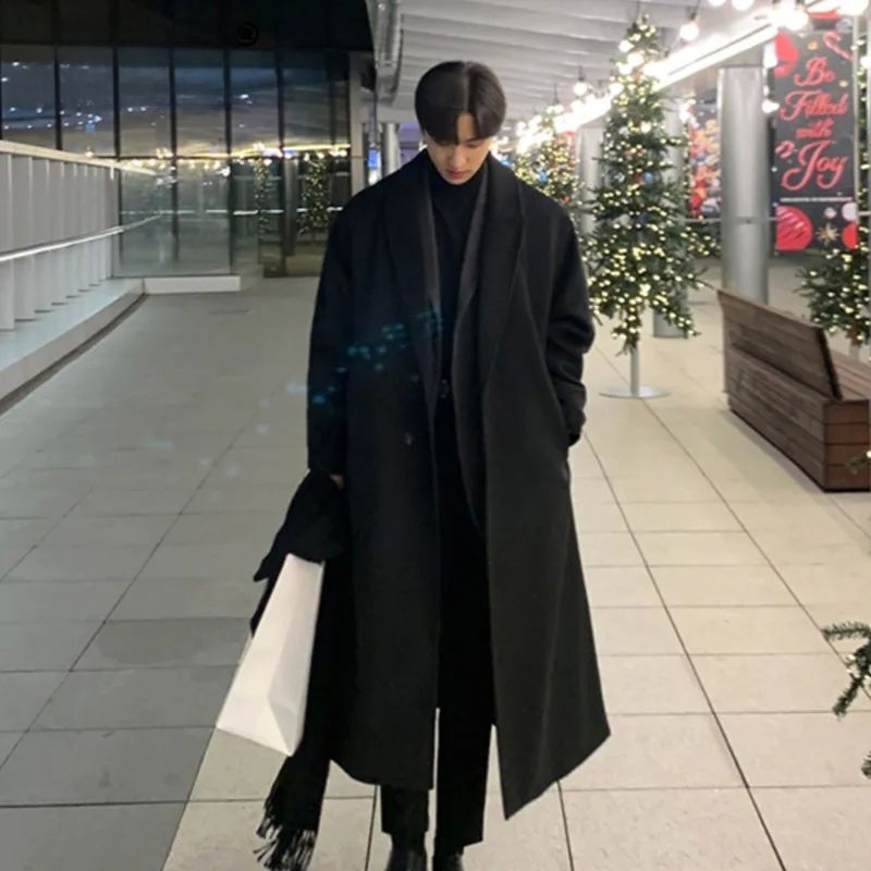 Korean Girls Lifestyle - Męski płaszcz w stylu koreańskim, luźny,