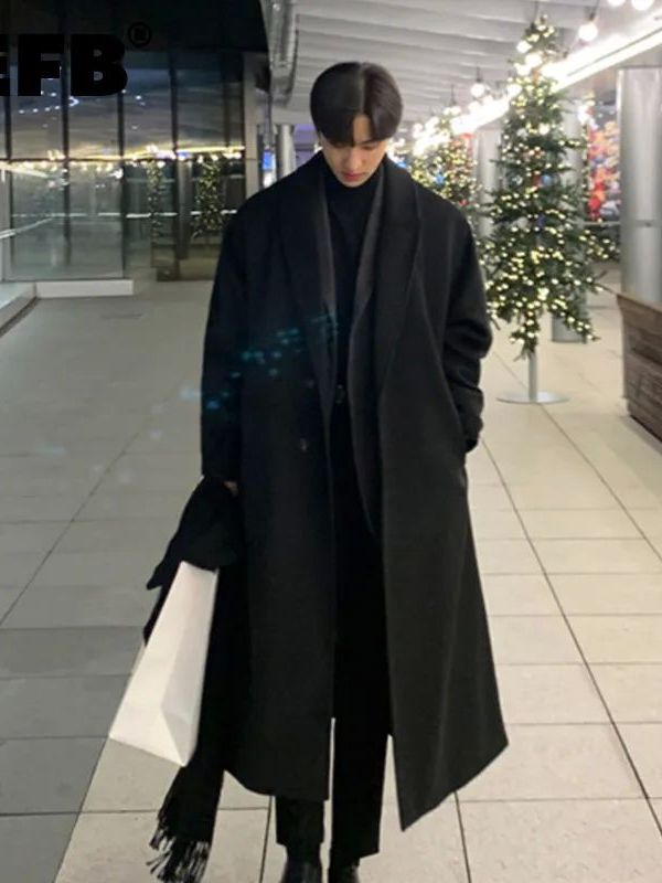 Korean Girls Lifestyle - Męski płaszcz w stylu koreańskim, luźny,