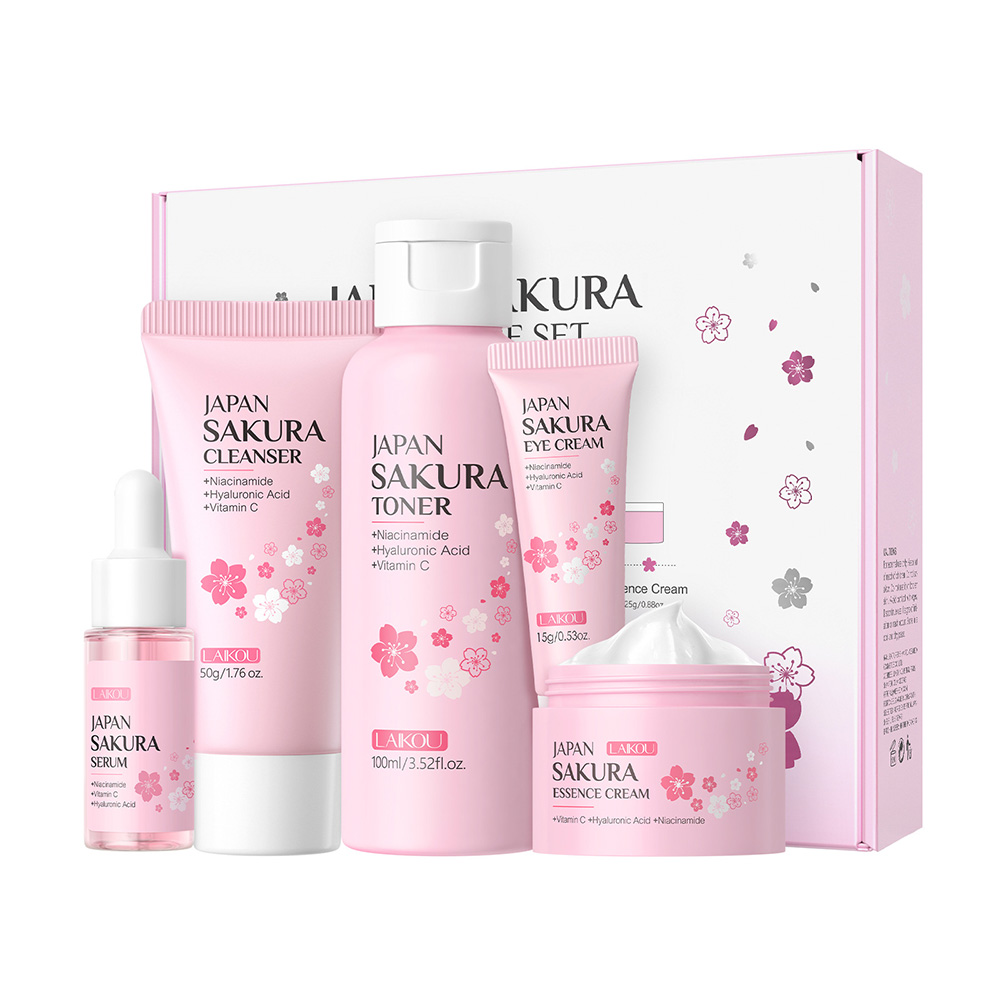 LAIKOU Sakura 5-częściowy zest – Essence Serum Toner recenzja i cena